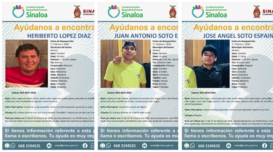Desaparición de tres hombres en Ahome