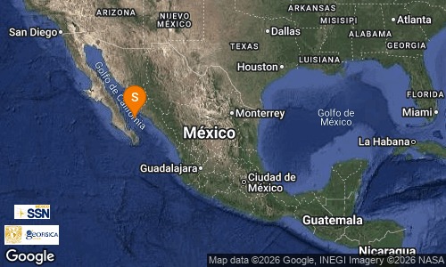 Mapa de México con una indicación donde hubo un sismo