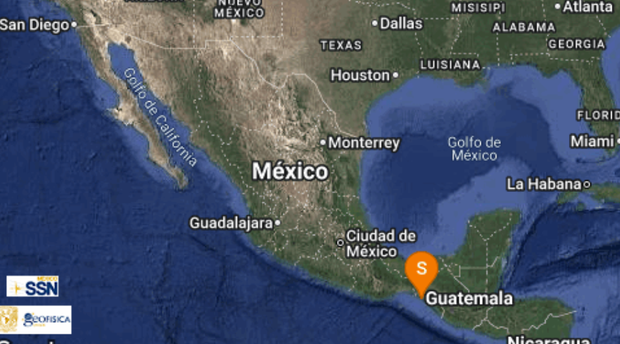 mapa con registro de sismo en Oaxaca