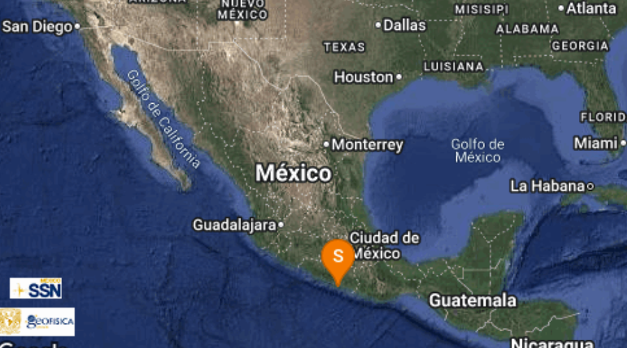 mapa con registro de sismo en Oaxaca