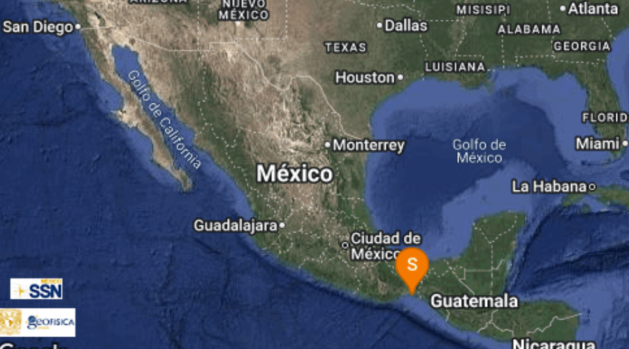 mapa con registro de sismo en Oaxaca