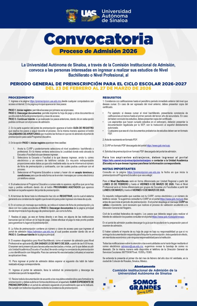 imagen informativa sobre convocatoria de la uas
