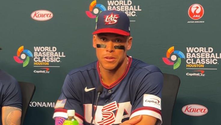 Aaron Judge habla con medios de comunicación sobre el juego de México vs Estados Unidos en el Clásico Mundial 2026