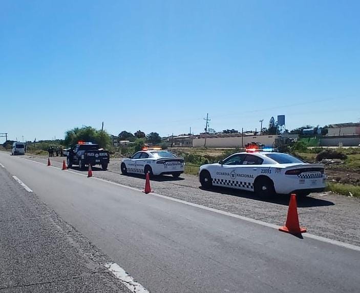 Elementos de seguridad estacionados en la orilla de la carretera