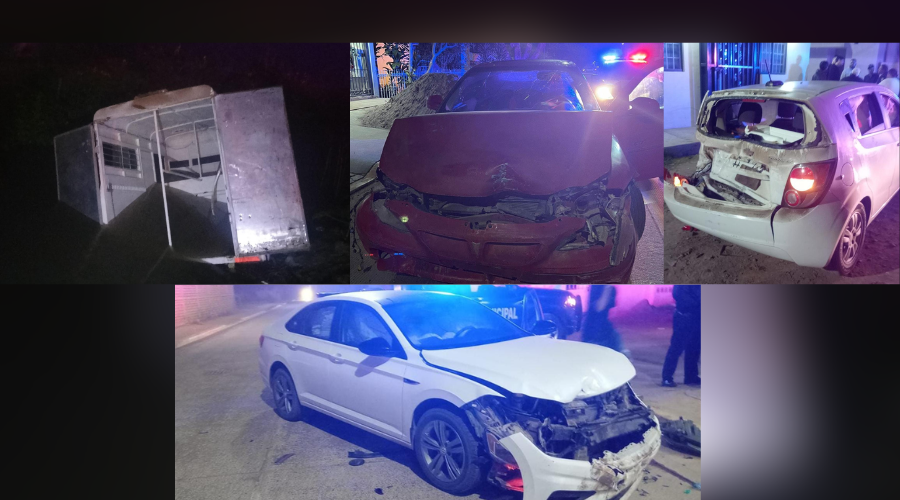 Remolque volcado y autos dañados por choques