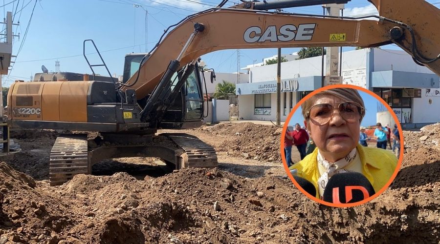 Máquinaria y tierra junto a un circulo con Cecilia Ramírez