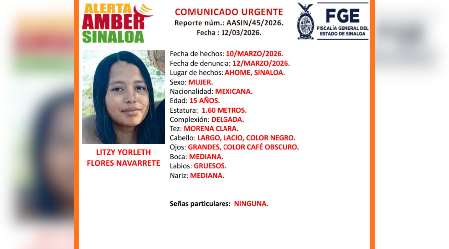 Alerta Amber para localizar a la joven Litzy Yorleth