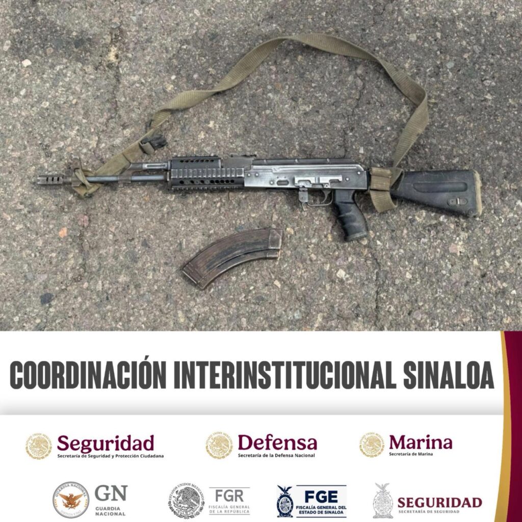 Arma sobre el asfalto asegurada con un cartucho