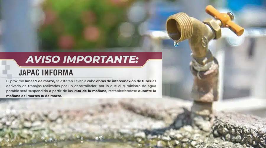 Grifo de agua cerrado y aviso de la JAPAC sobre suspensión del servicio