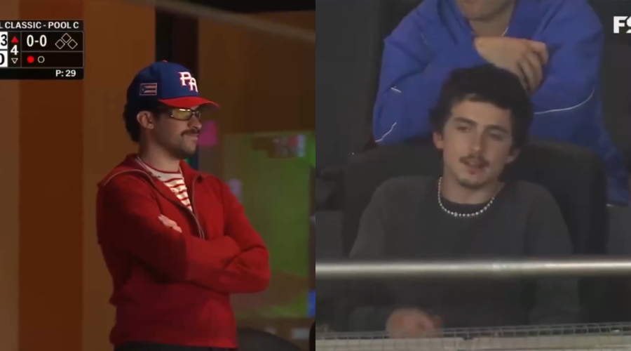 Bad Bunny y Timothée Chalamet disfrutando del Clásico Mundial de Beisbol en Tokio.