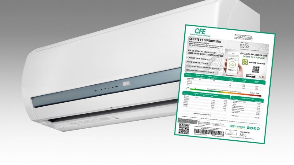 Aire acondicionado y un recibo de luz de la CFE
