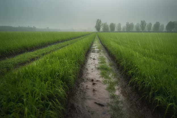 Lluvia en un campo.