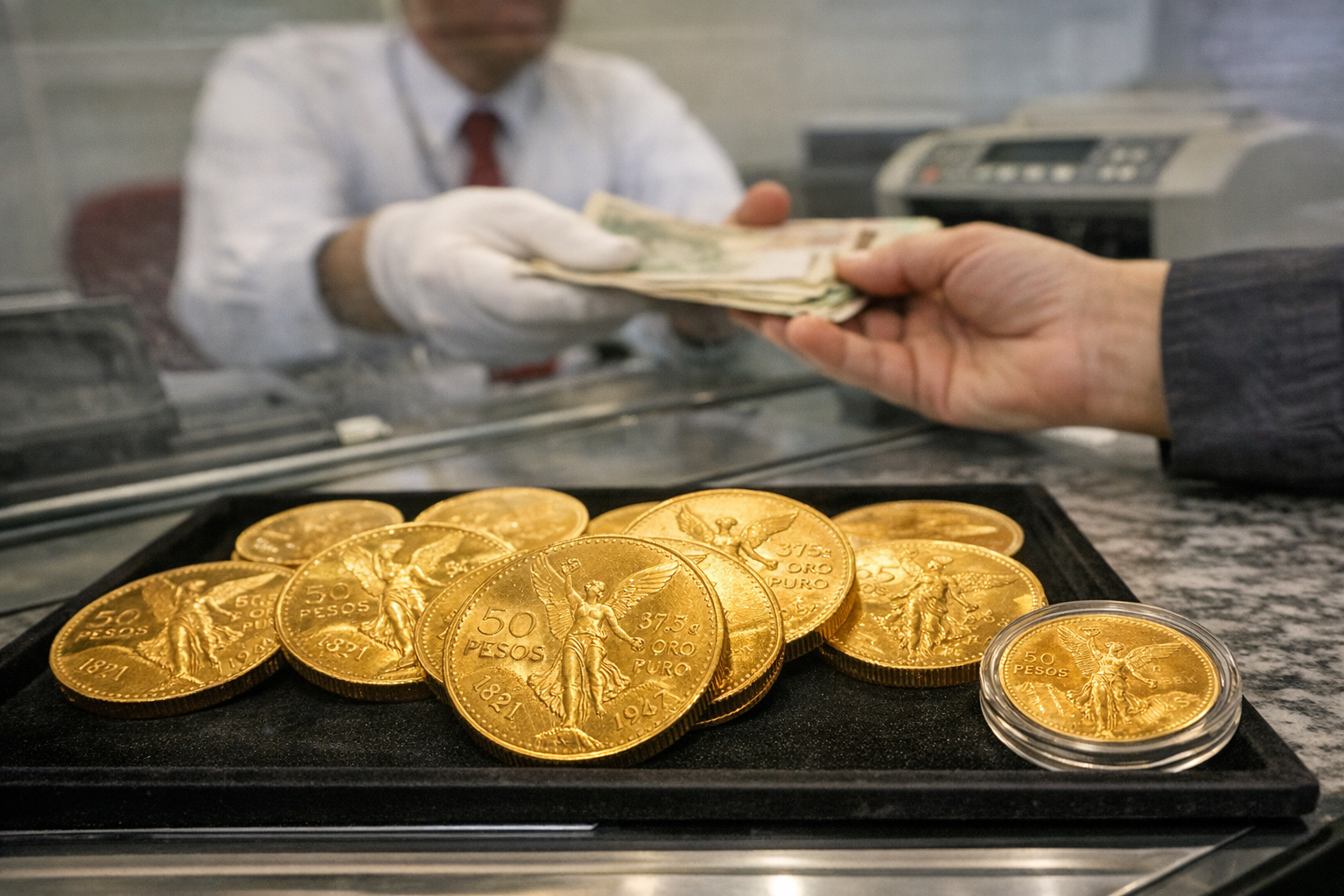 Persona comprando centenarios de oro