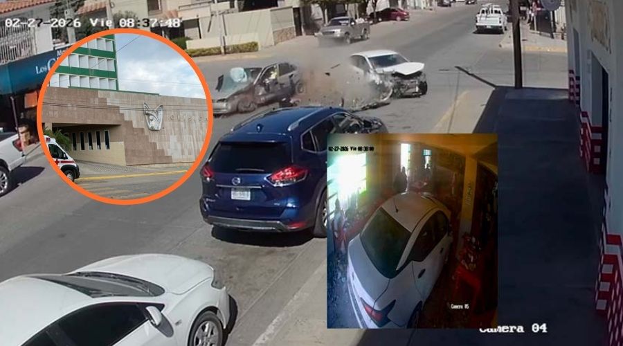 Captura de pantalla de cámara de seguridad de choque en birriería junto a IMSS de Guasave