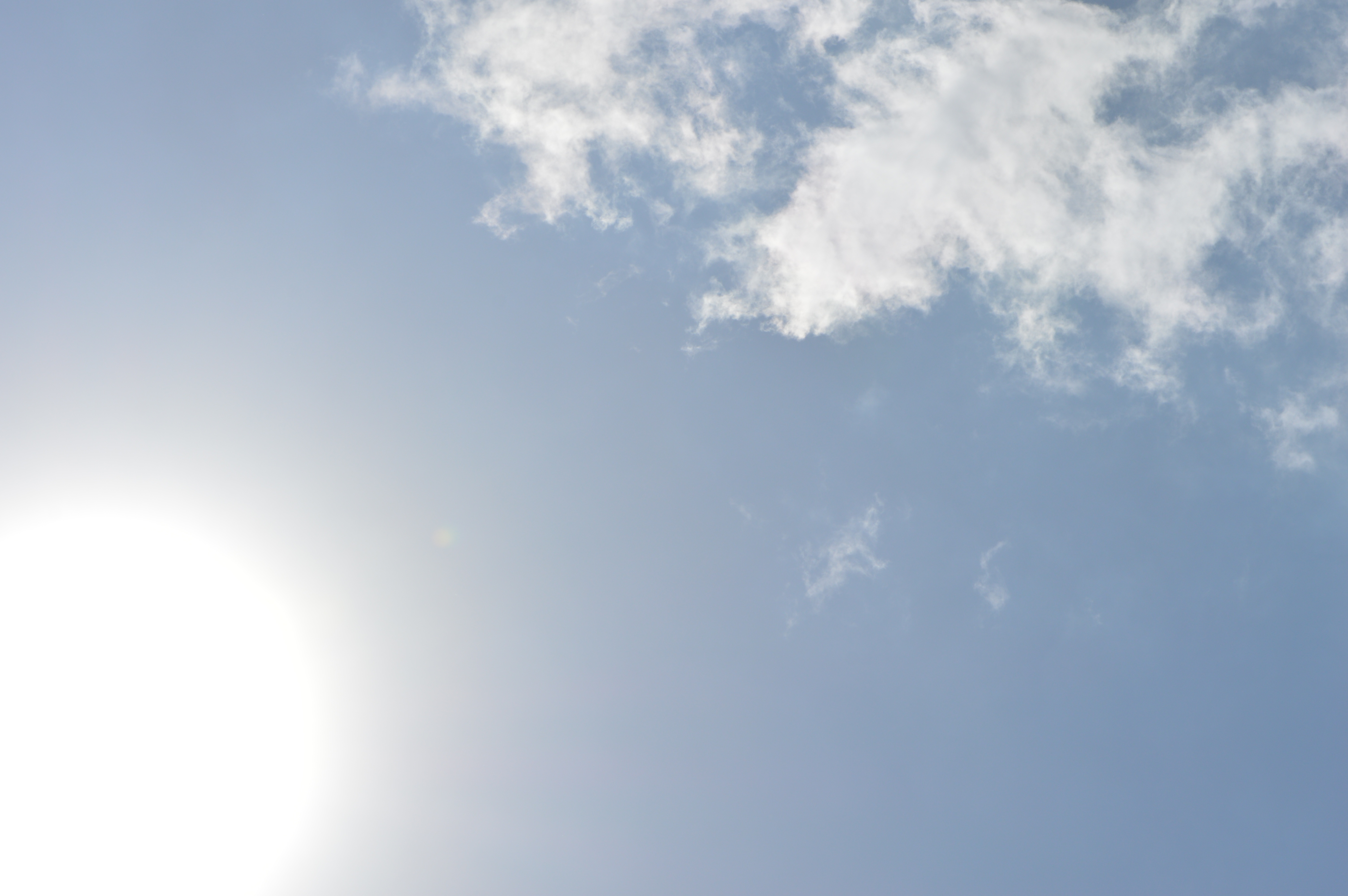 Cielo azul con algunas nubes y un sol fuerte