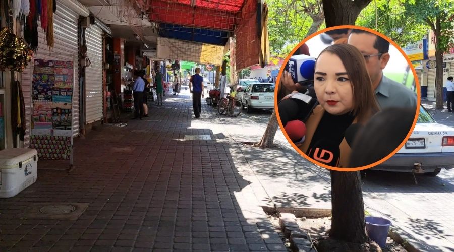 Comercios y en un círculo la fiscal de Sinaloa, Zulema Kondo