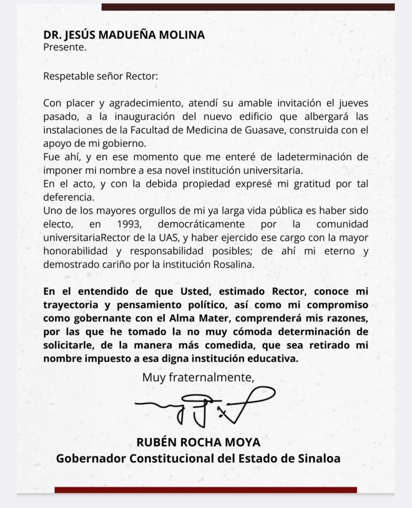 Comunicado emitido por el rector de la UAS Jesús Madueña Molina 