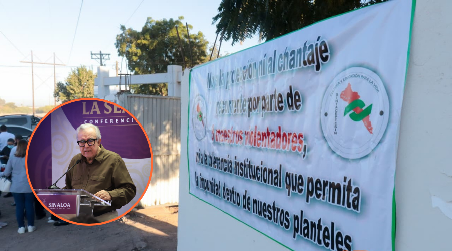 Pancarta en la manifestación en Conalep