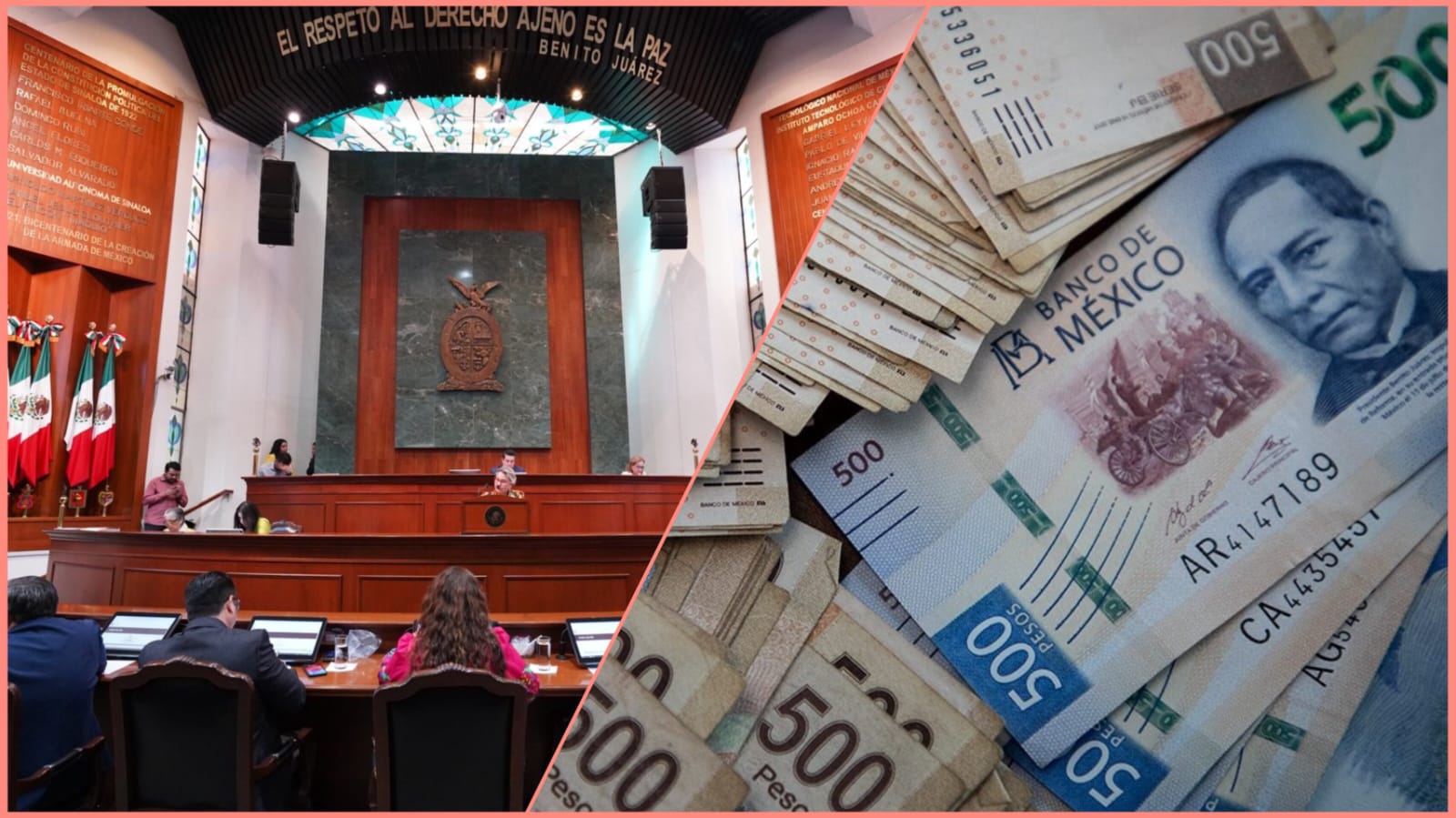 Foto del congreso y billetes de 500 pesos