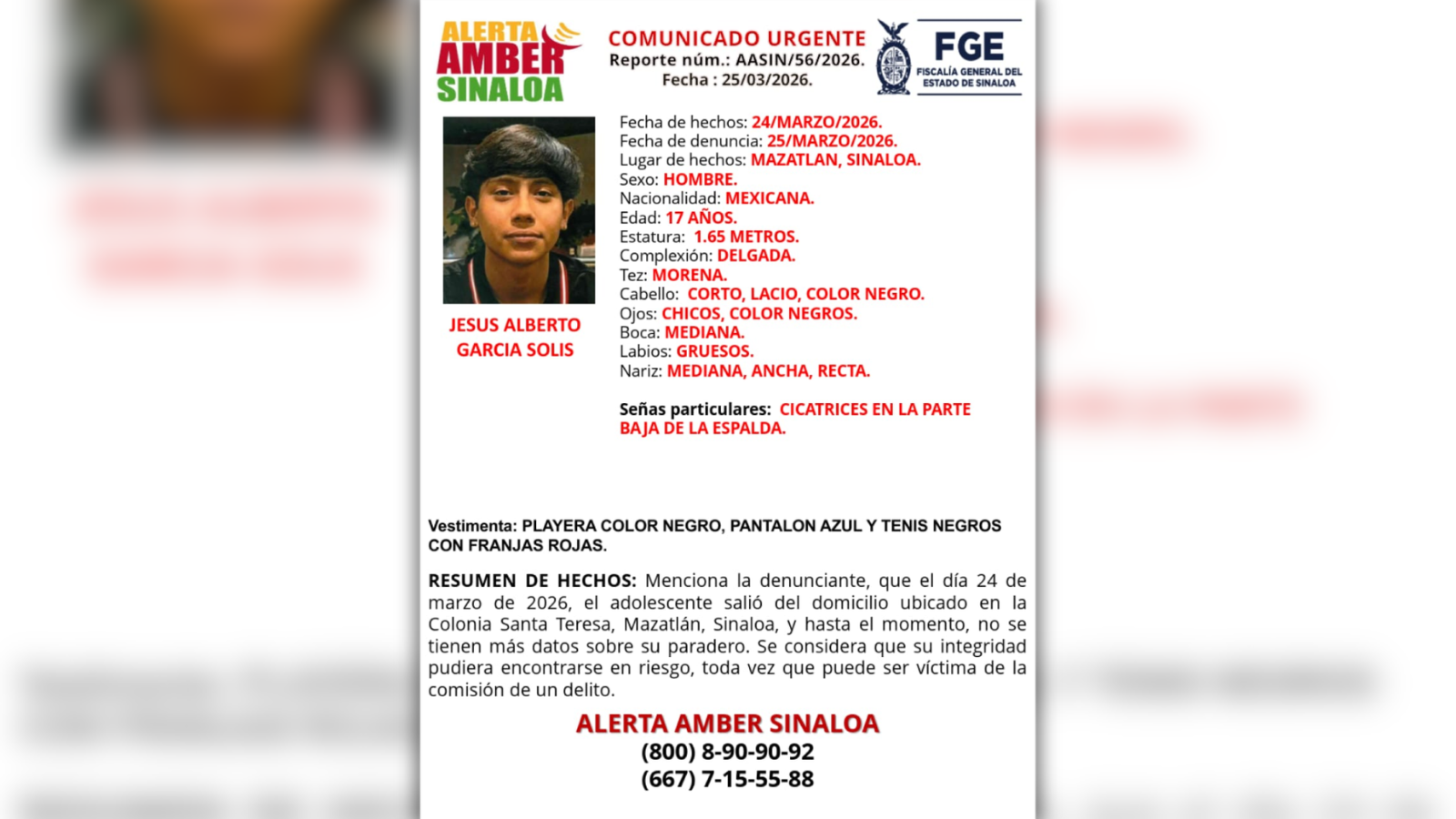 Buscan al menor Jesús Alberto García Solís