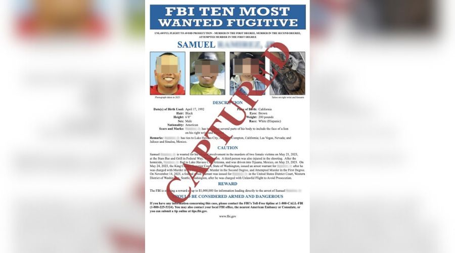 Captura de una ficha de detención de una persona por el FBI