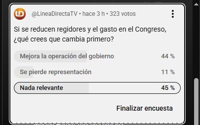 Captura de pantalla de encuesta en canal de YouTube de Línea Directa
