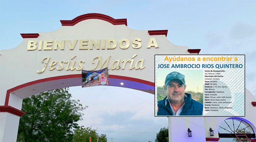 Entrada a Jesús María Sinaloa y ficha de búsqueda de Jesús Ambrosio Rios