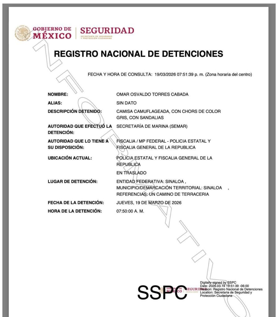 Ficha de SSPC sobre la detención de un civil en El Álamo tras operativo de seguridad