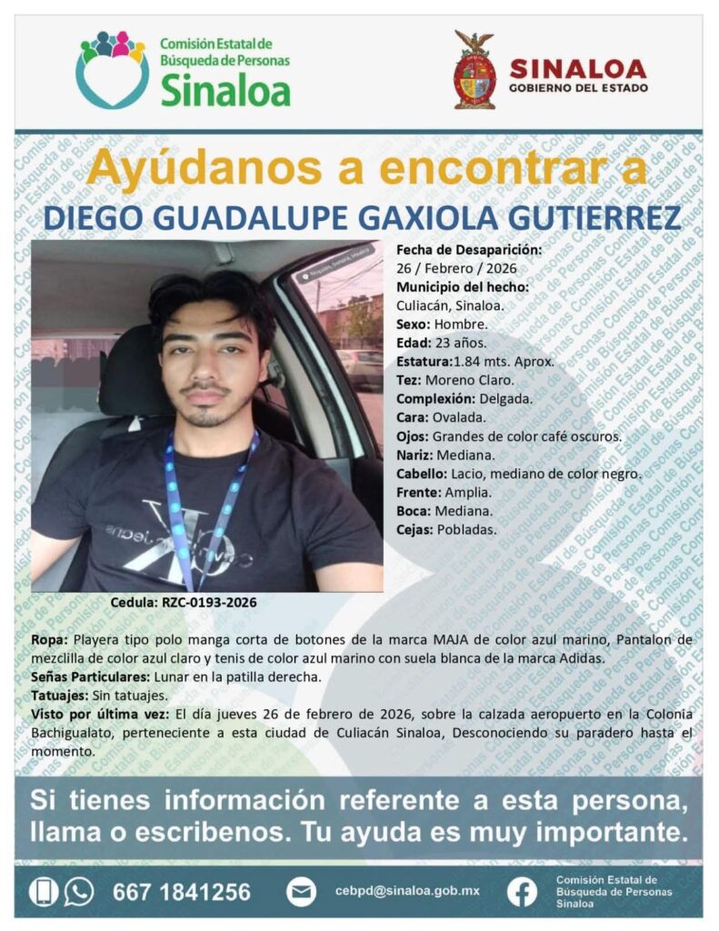 Ficha de búsqueda de una persona con información y una fotografía