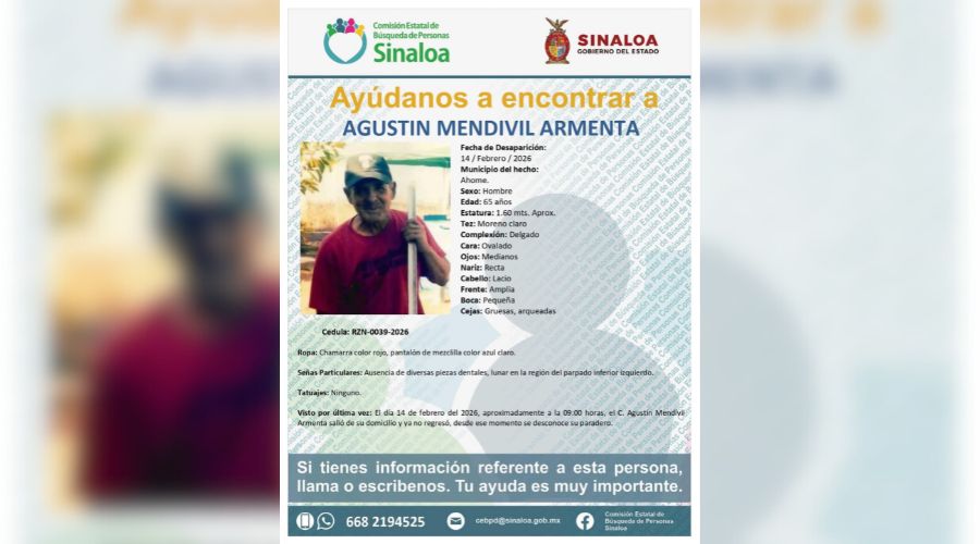 Ficha de búsqueda de una persona con información y una fotografía