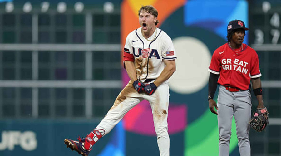 Gunnar Henderson, de EU, en el juego contra los británicos en el Clásico Mundial 2026