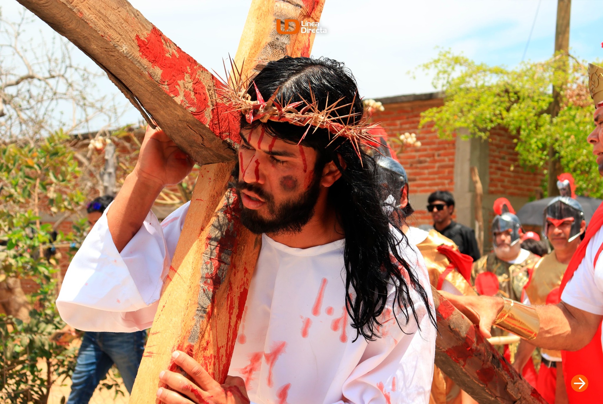 Persona interpretando a Jesucristo en peregrinación de Malpica, Concordia, en 2025