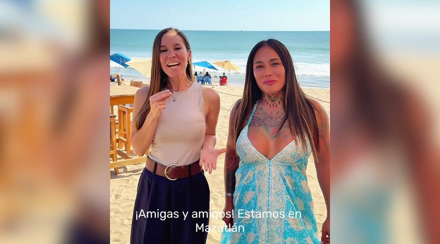 La secretaría de Turismo Mireya Sosa y la influencer Karina Torres en Mazatlán