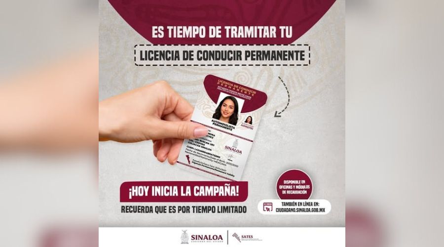 Banner oficial del inició del trámite para la licencia permanente en Sinaloa