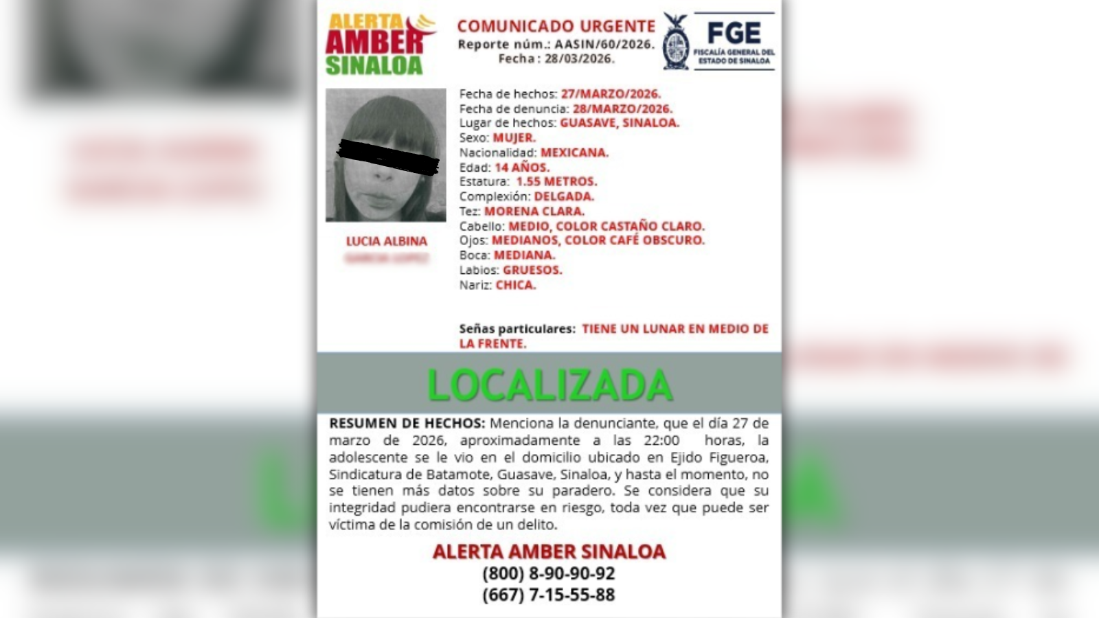 Lucia Albina ya fue localizada sana y salva