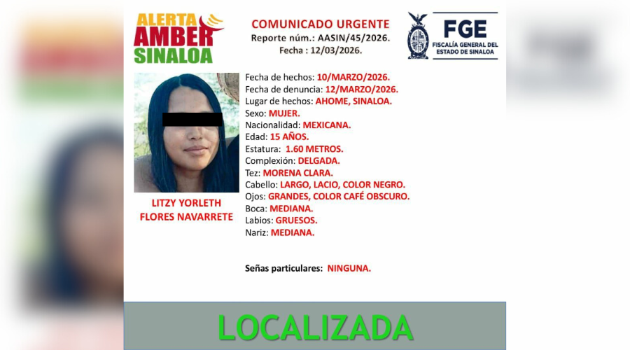 Localización con bien a la joven Litzy Yorleth
