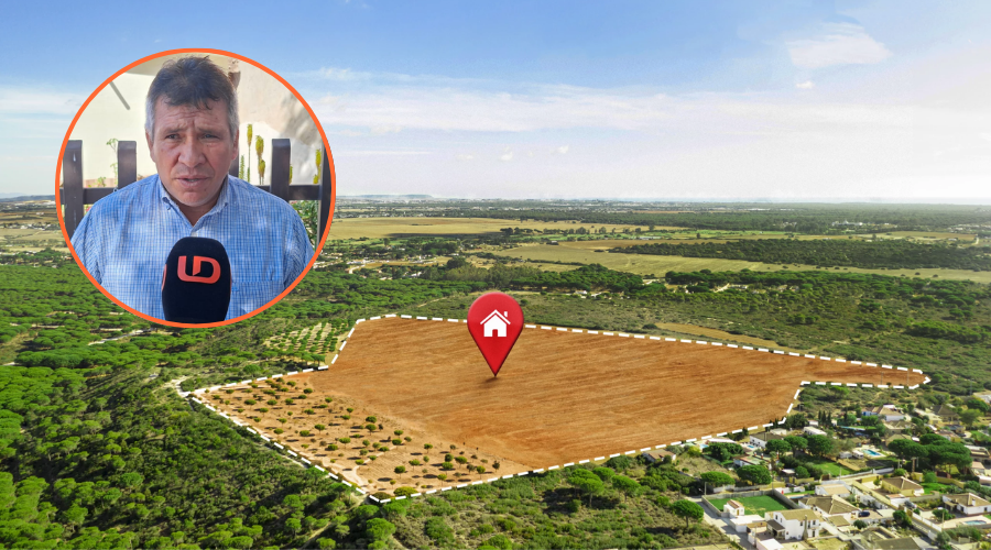 Noé Salvador Rodríguez Peñuelas en un círculo y un terreno al fondo