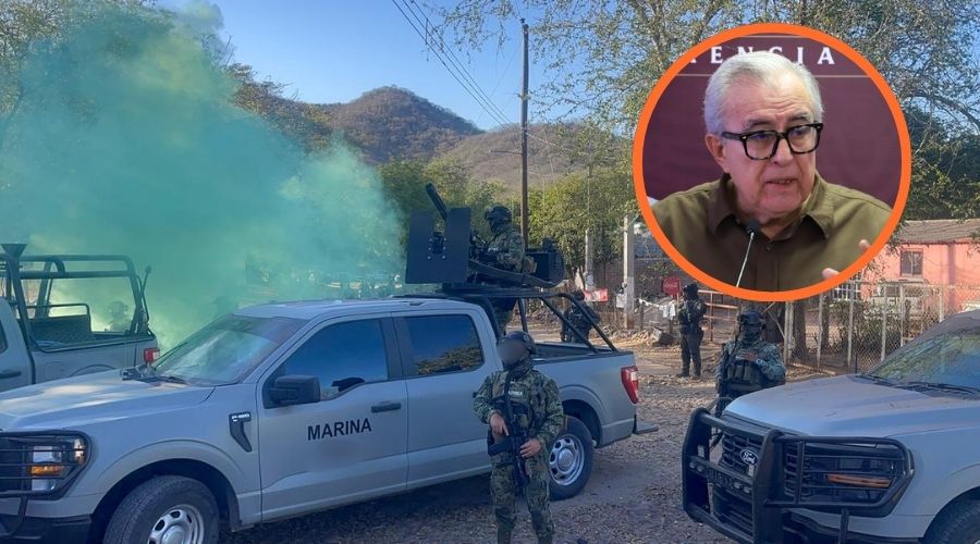 Patrullas de la Marina junto a un circulo con Rubén Rocha Moya