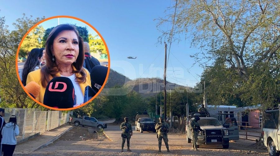 Elementos policiacos y unidades en un poblado y en un círculo Gloria Himelda Félix Niebla