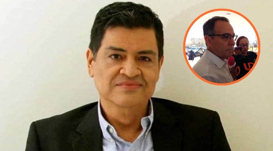 Periodista Luis Enrique Ramírez junto a un circulo de Miguel Calderón Quevedo