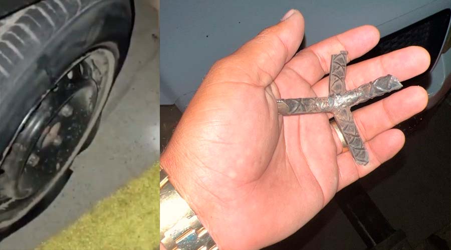 Neumático perforado y artefacto ponchallantas en Mazatlán
