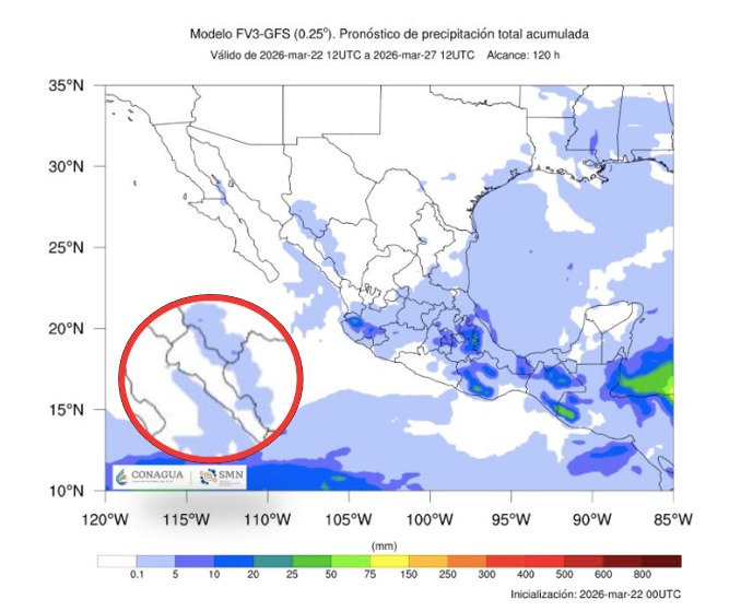 Mapa de México con colores azul en diferentes tonos indicando las temperaturas mínimas este día