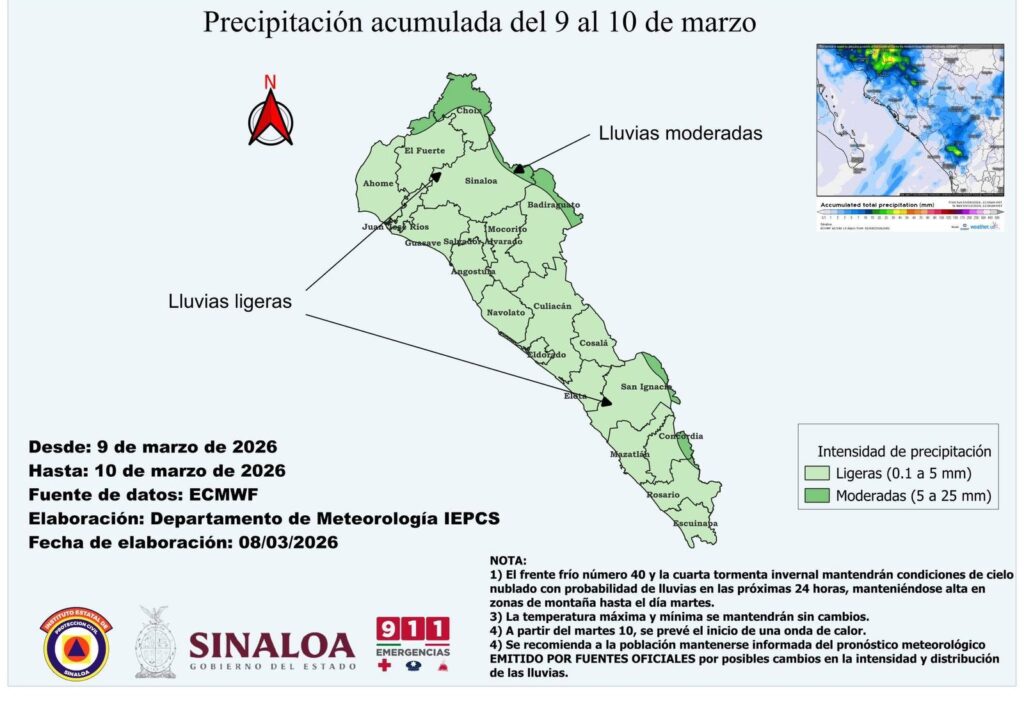La probabilidad de lluvias se mantendrá alta en la entidad
