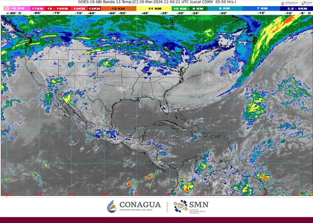 Mapa imagen radar de México del Servicio Meteorológico Nacional