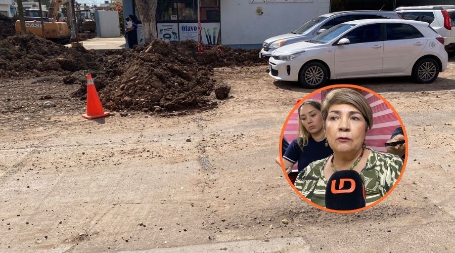 Socavón en Guasave junto a un circulo con la alcaldesa de Guasave
