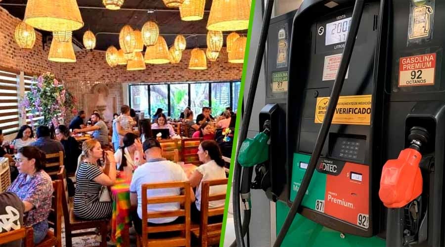 Restaurante con personas consumiendo, en edición con máquina de gasolina