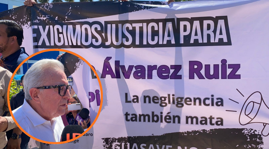 Manifestación de familiar de Píndaro ante Rocha Moya
