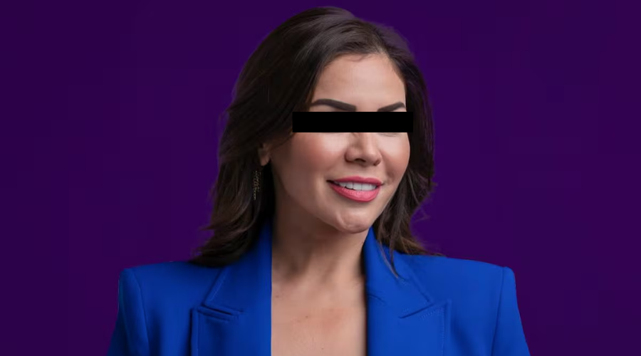 KArina Barron con una cinta negra en losojos