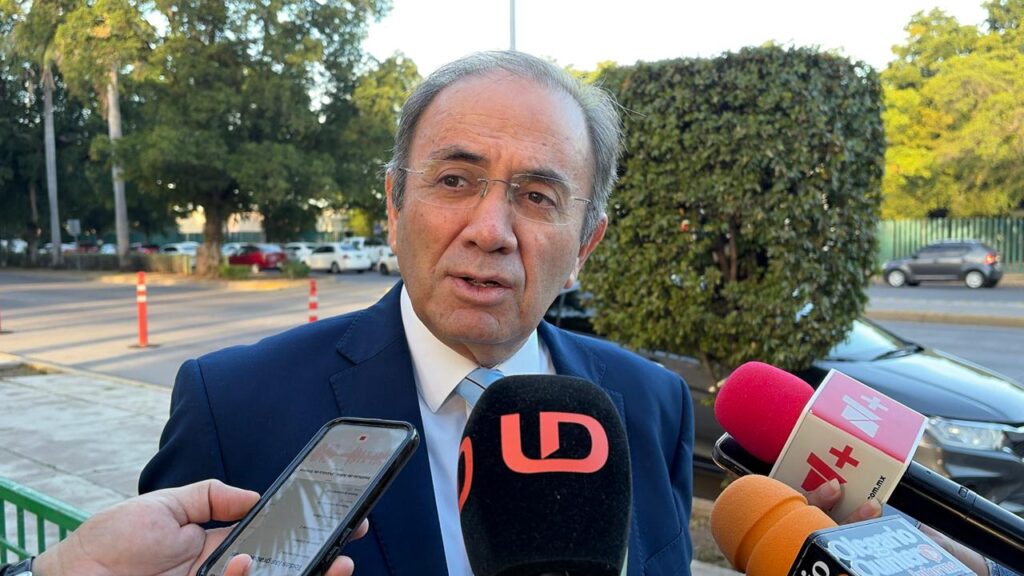 Persona hablando con micrófonos al frente