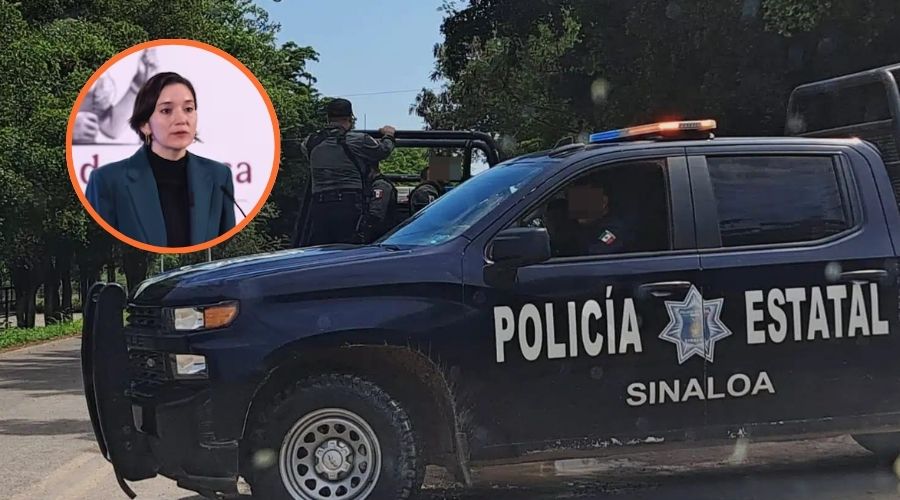 Unidad de la Policía Estatal junto a Marcela Figueroa Franco